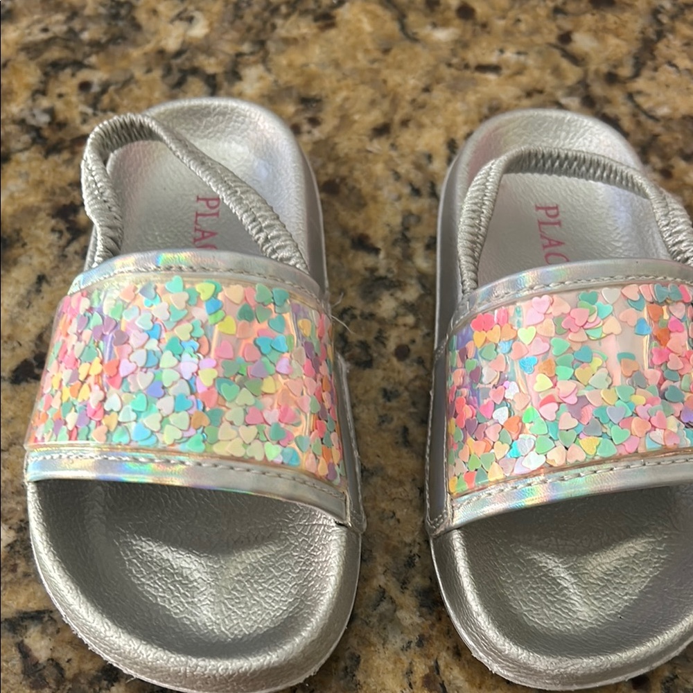Place Silver Kids Sandals with Colorful Hearts